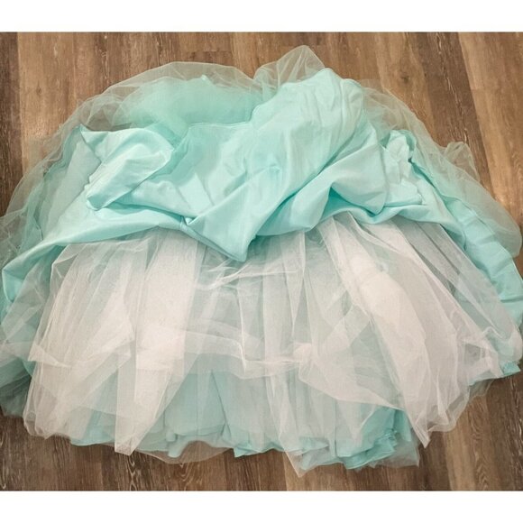Alfred Angelo Sz 10 Aqua Blue Tulle Two Piece Formal Gown Skirt Corset Strapless - Picture 15 of 16